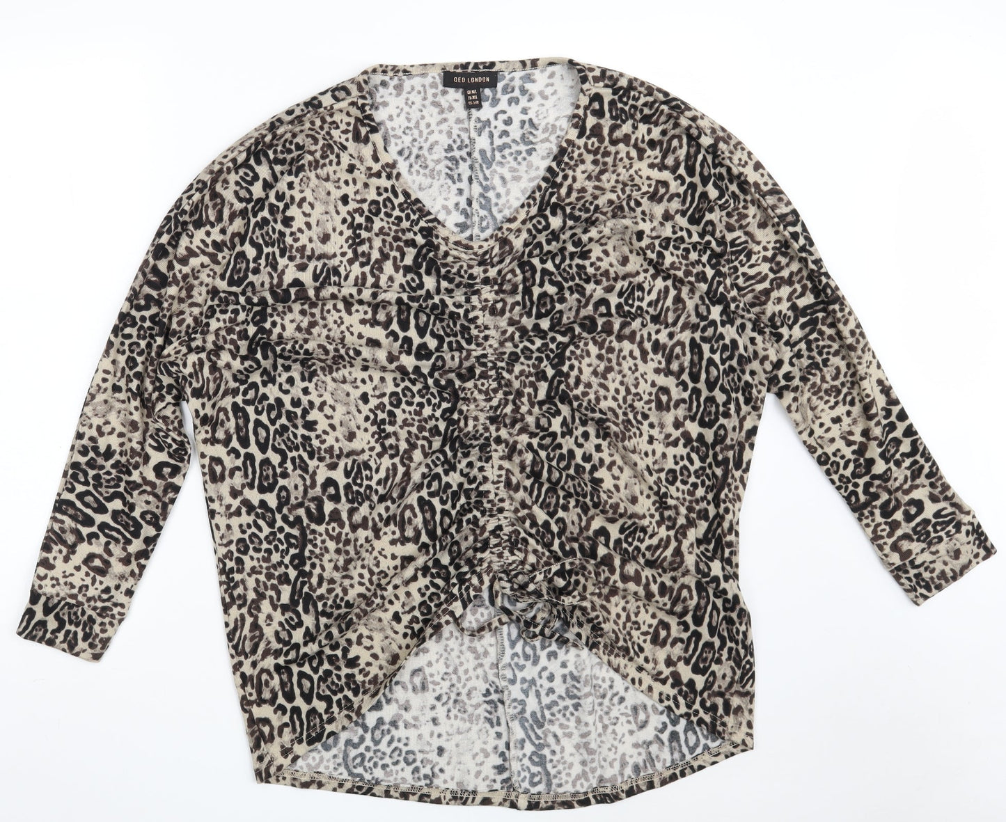 QED London Womens Brown V-Neck Animal Print Polyester Pullover Jumper Size M   - Size M/L