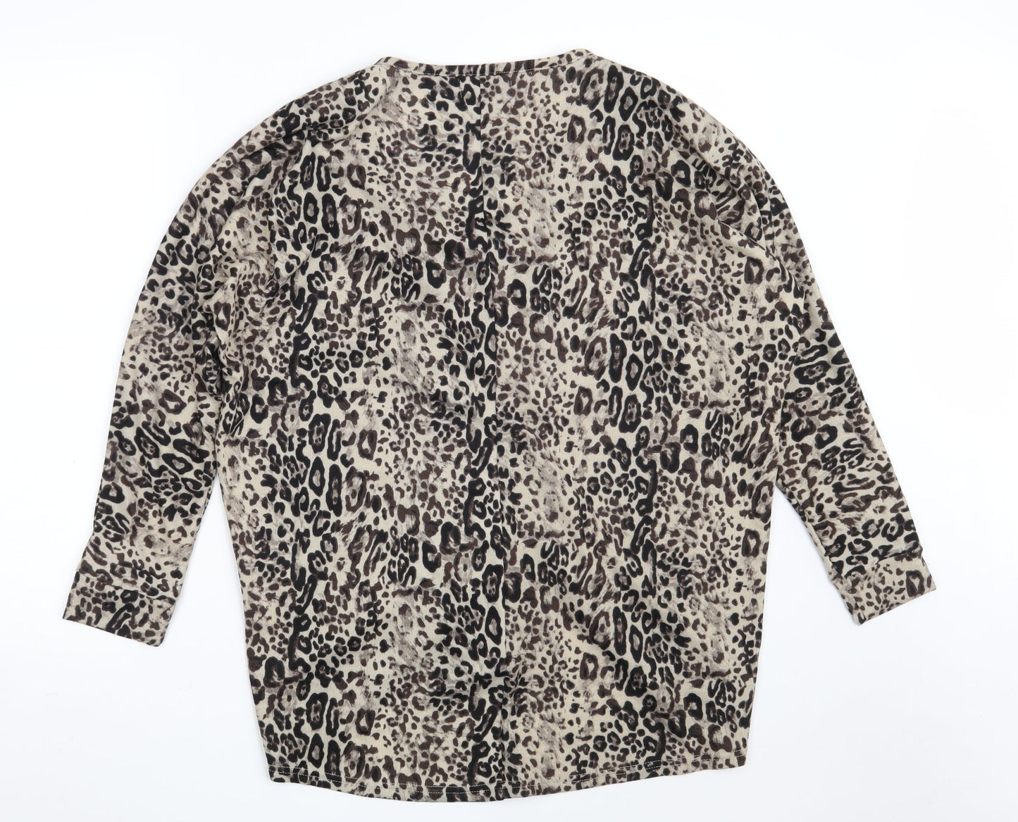 QED London Womens Brown V-Neck Animal Print Polyester Pullover Jumper Size M   - Size M/L