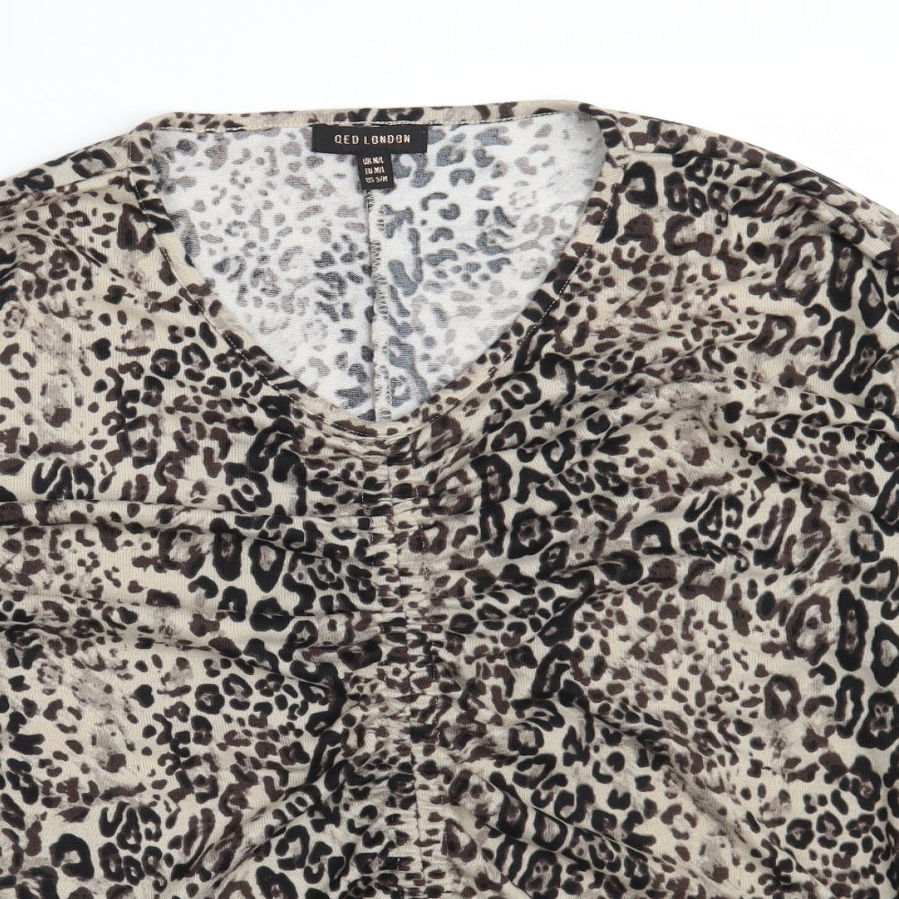 QED London Womens Brown V-Neck Animal Print Polyester Pullover Jumper Size M   - Size M/L