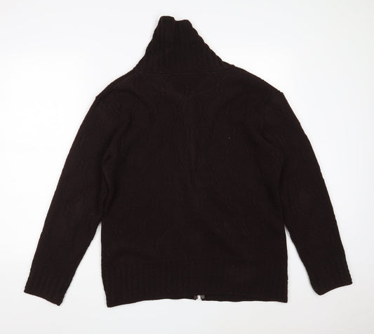 NEW CHOICE Mens Brown High Neck Argyle/Diamond Acrylic Full Zip Jumper Size L