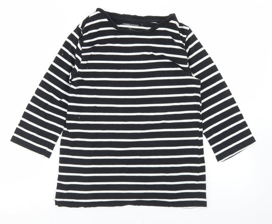 Dunnes Stores Womens Black Striped Cotton Basic T-Shirt Size S Crew Neck