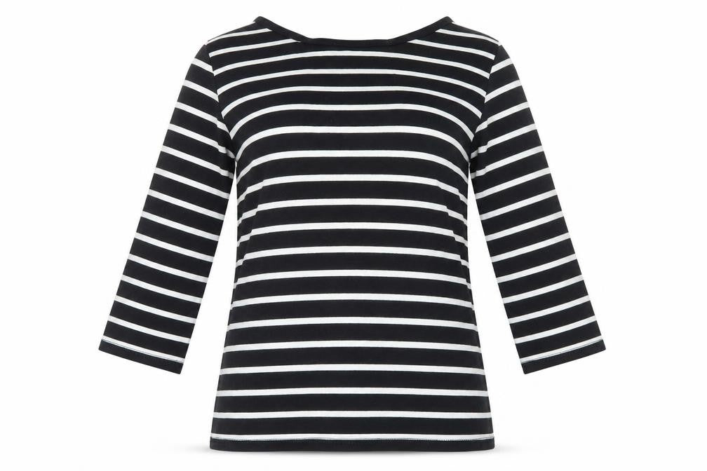 Dunnes Womens Black Striped Cotton Basic T-Shirt Size S Crew Neck