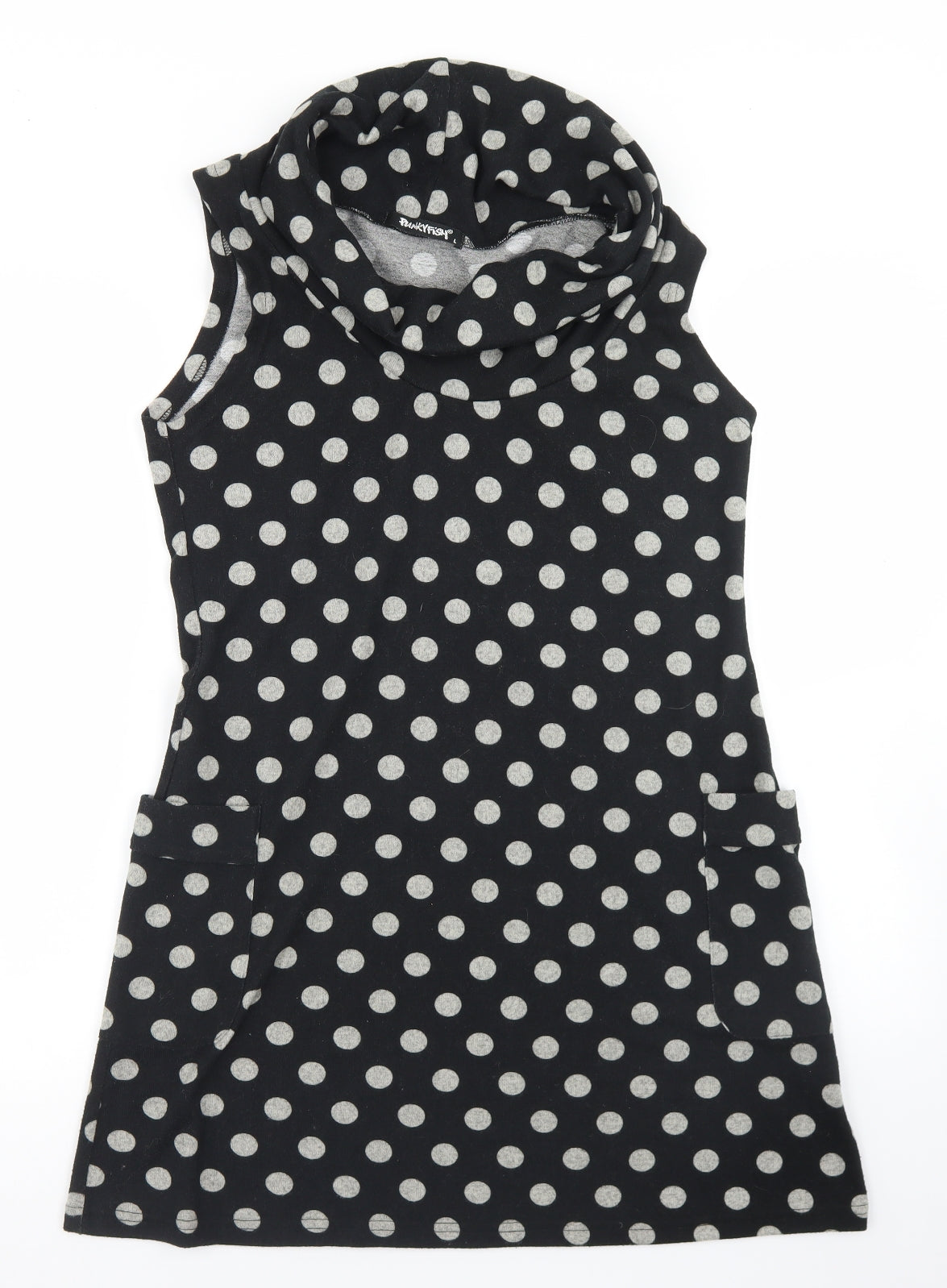Funky Fish Womens Black Polka Dot Polyester A-Line  Size L  Roll Neck
