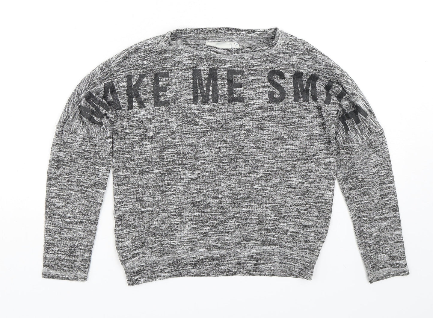 H&M Girls Grey Round Neck  Polyester Pullover Jumper Size 9-10 Years  Pullover