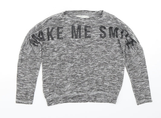 H&M Girls Grey Round Neck  Polyester Pullover Jumper Size 9-10 Years  Pullover