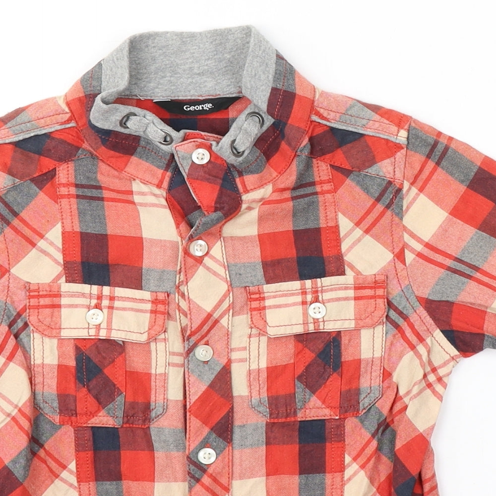 George Boys Red Plaid 100% Cotton Basic Button-Up Size 5-6 Years Collared Button