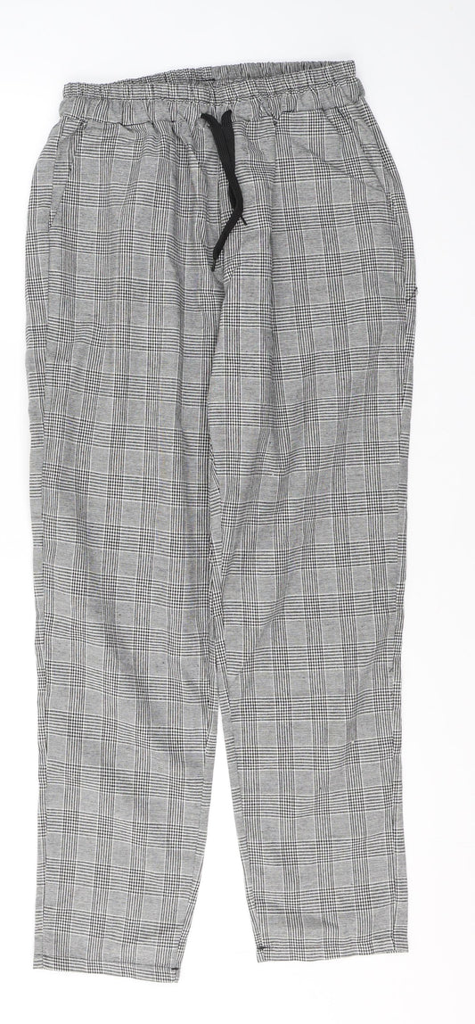 Preworn Womens Black Plaid Polyester Trousers  Size M L28 in Regular
