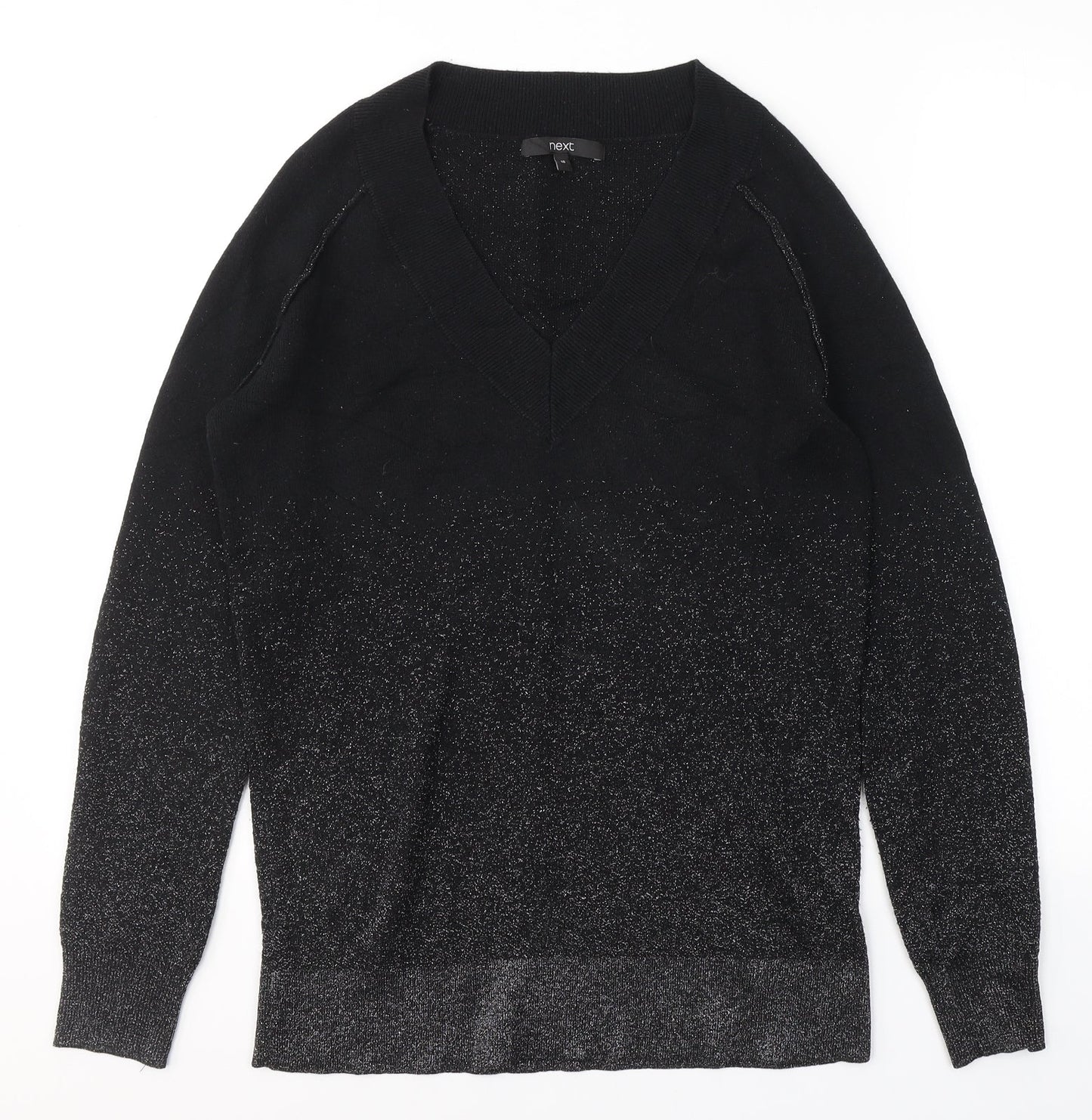 NEXT Womens Black  Cotton Basic T-Shirt Size 10 V-Neck