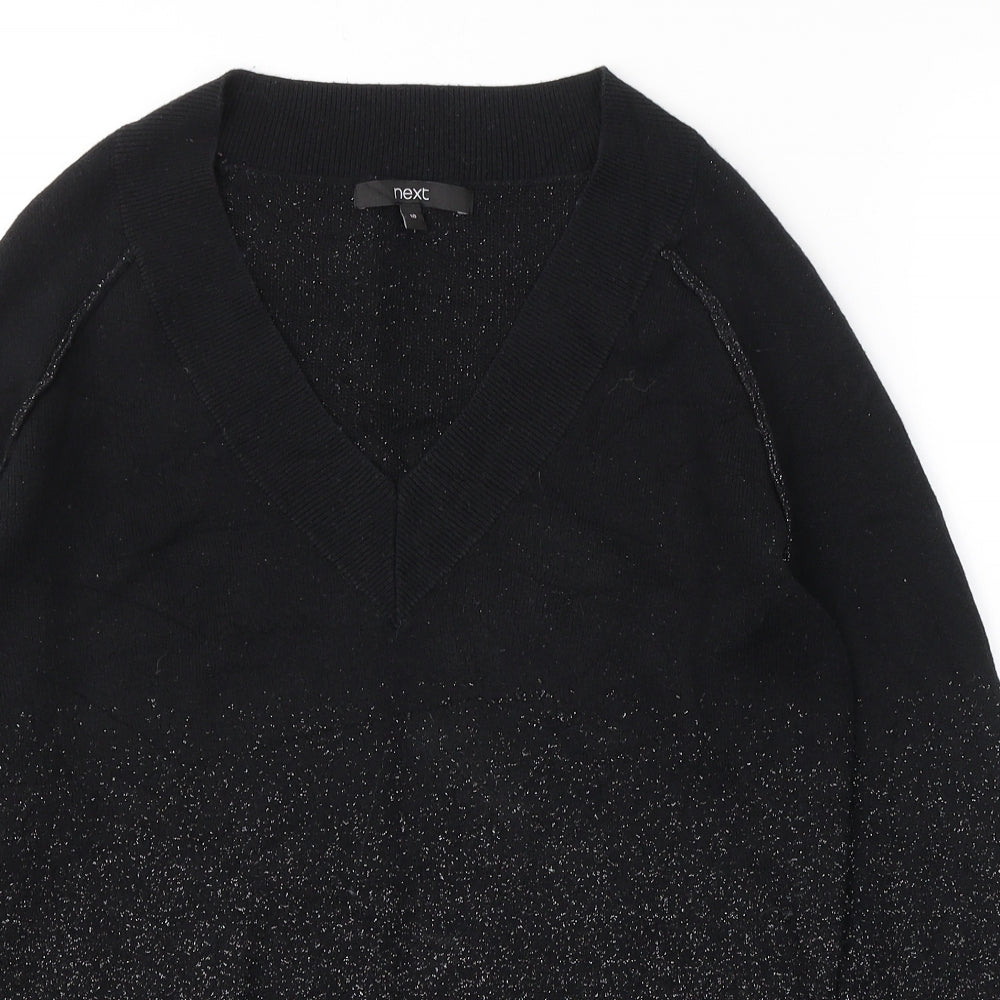 NEXT Womens Black  Cotton Basic T-Shirt Size 10 V-Neck