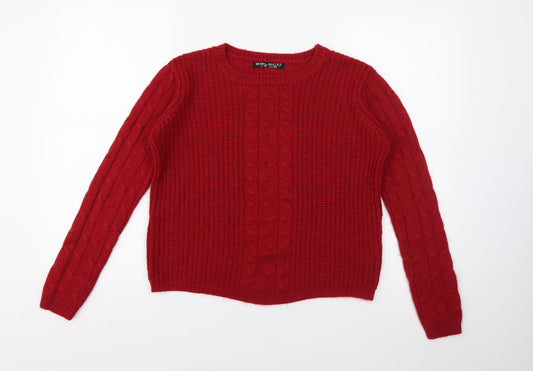 Select Womens Red Round Neck  Acrylic Pullover Jumper Size 10