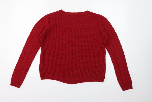 Select Womens Red Round Neck  Acrylic Pullover Jumper Size 10