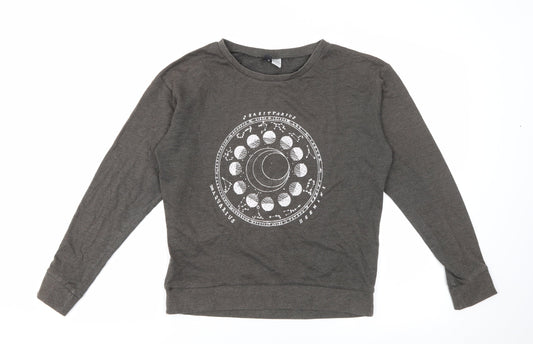 H&M Womens Grey Crew Neck  Cotton Pullover Jumper Size S