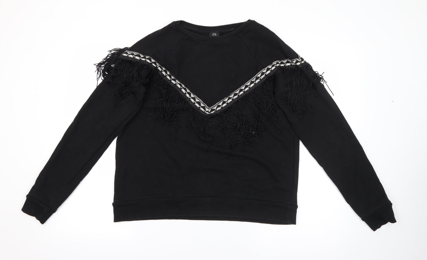 River Island Womens Black Crew Neck  Cotton Pullover Jumper Size S