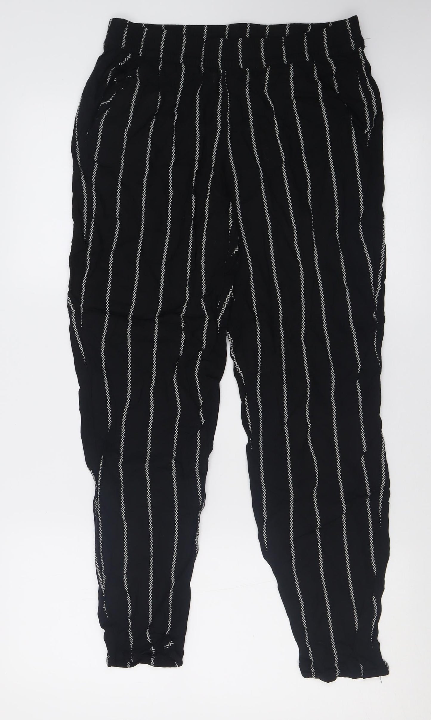 H&M Womens Black Striped Viscose Trousers  Size 10 L26 in Regular