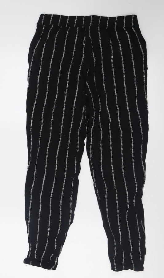H&M Womens Black Striped Viscose Trousers  Size 10 L26 in Regular