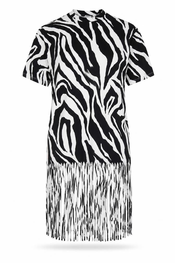 monkl Womens White Animal Print Cotton T-Shirt Dress  Size S  Crew Neck Pullover