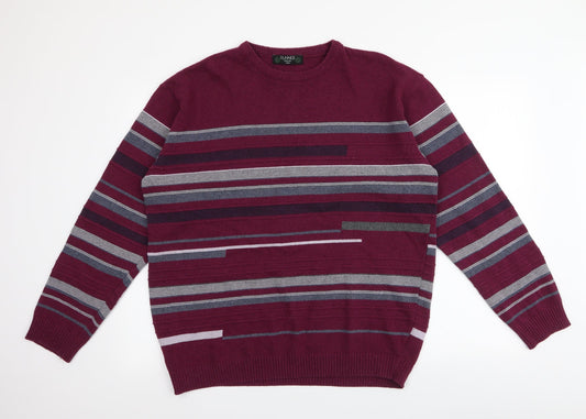 Dunnes Stores Womens Red Round Neck Striped Cotton Pullover Jumper Size L