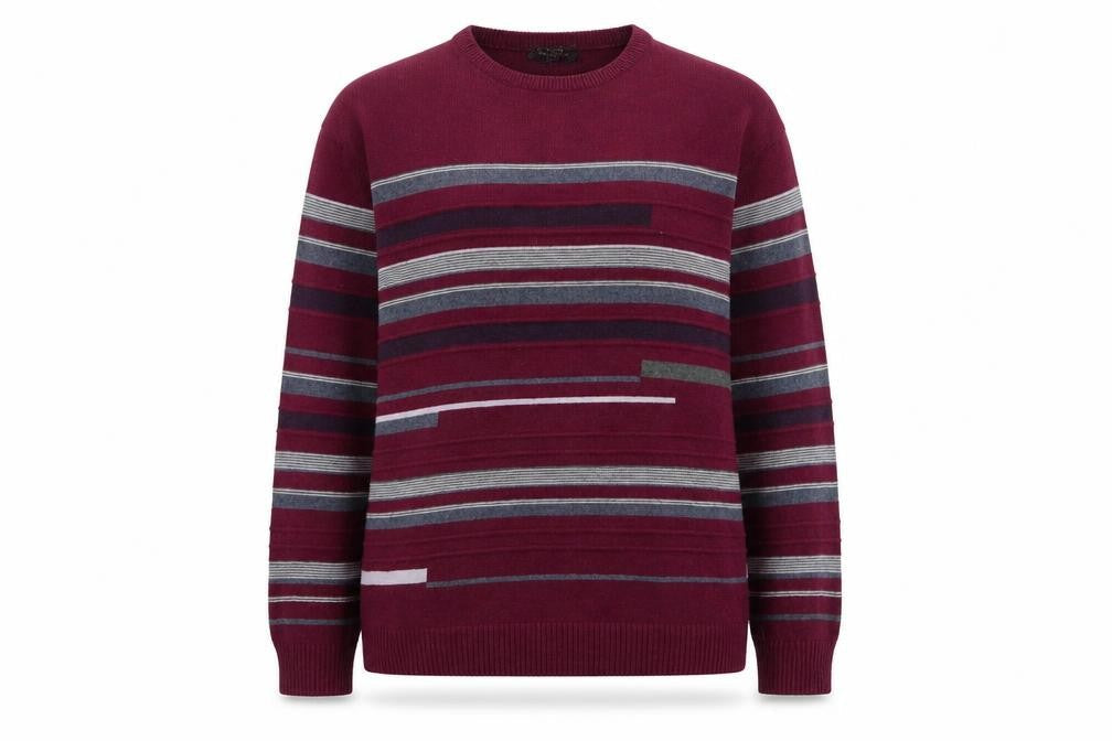 Dunnes Womens Red Round Neck Striped Cotton Pullover Jumper Size L