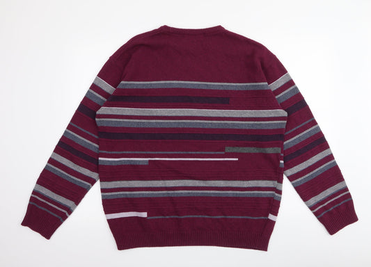 Dunnes Stores Womens Red Round Neck Striped Cotton Pullover Jumper Size L