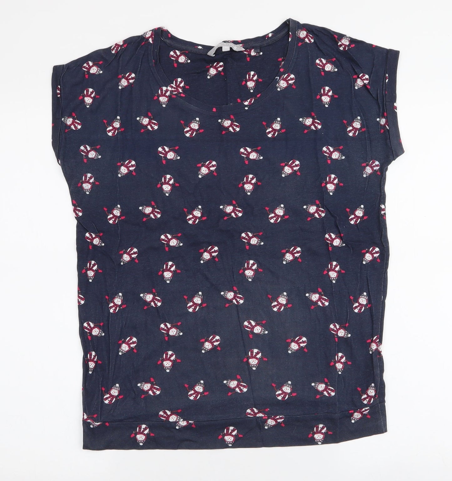 Red Herring Womens Blue  Cotton Jersey T-Shirt Size 12 Round Neck - Snowman
