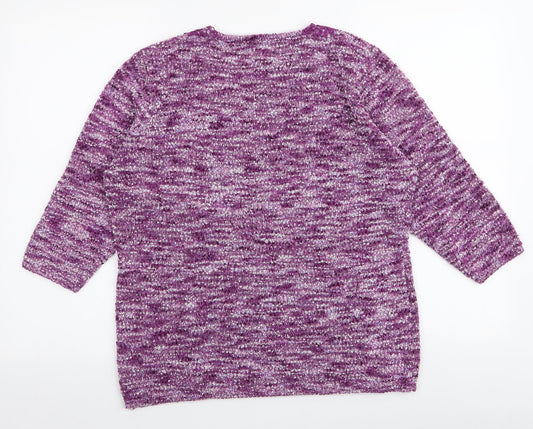 BM Collection Womens Purple Round Neck Floral Polyester Pullover Jumper Size M