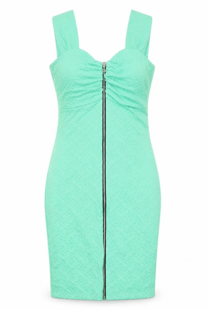 Ariana Womens Green  Viscose Pencil Dress  Size 10  Round Neck Zip