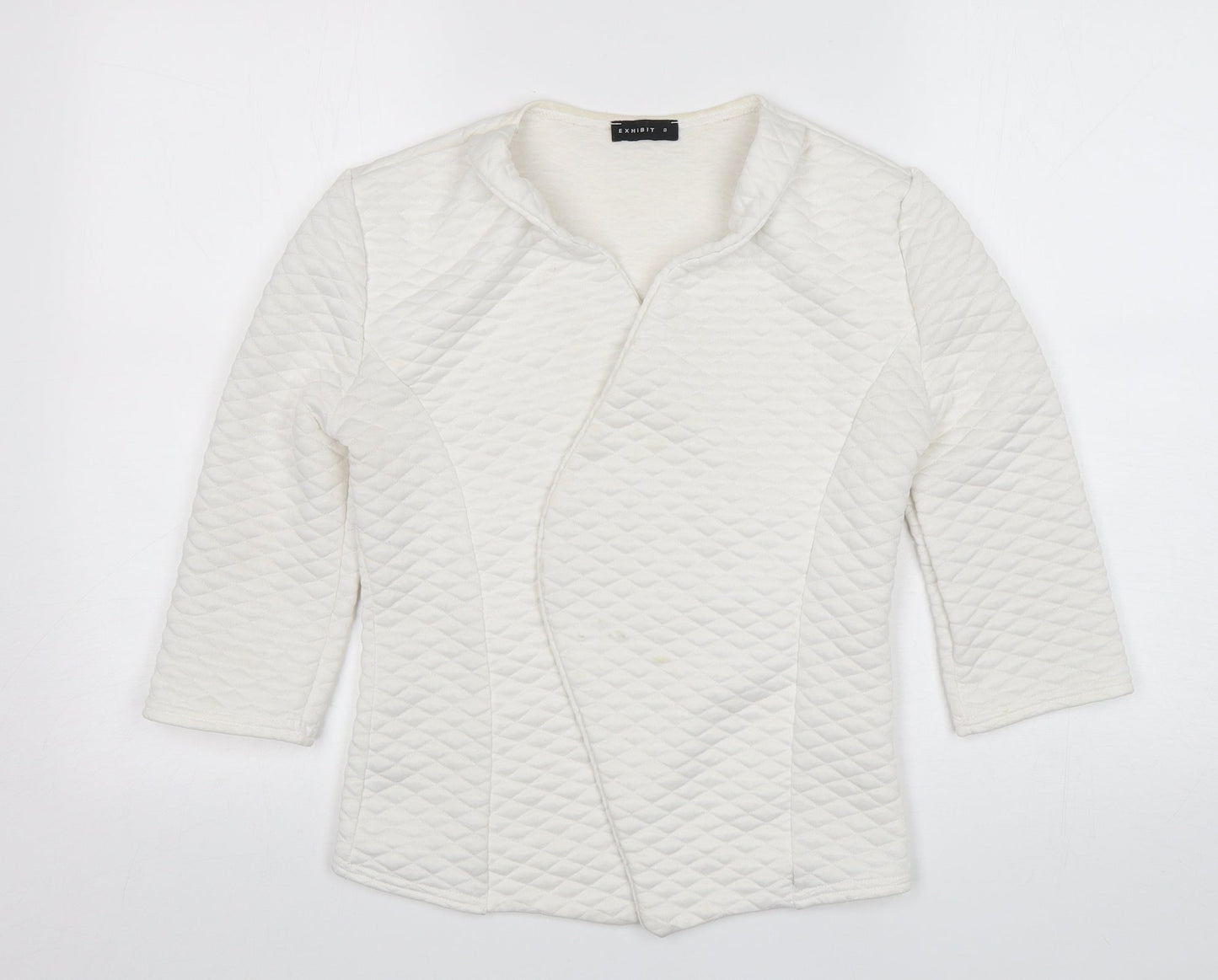 Exhibit Womens White V-Neck  Polyester Cardigan Jumper Size 8