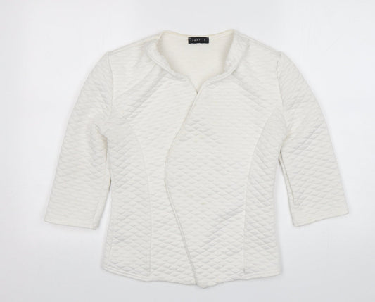 Exhibit Womens White V-Neck  Polyester Cardigan Jumper Size 8