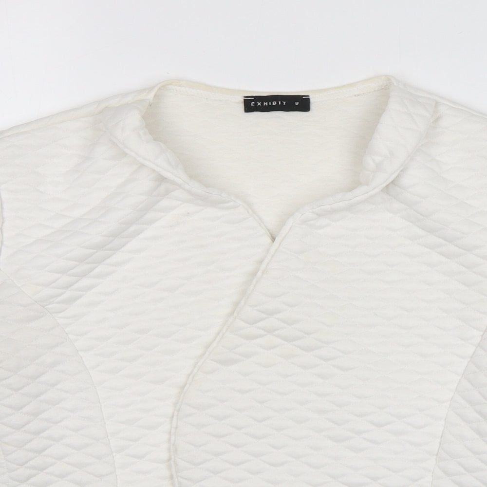 Exhibit Womens White V-Neck  Polyester Cardigan Jumper Size 8