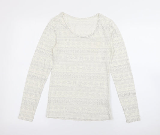 Marks and Spencer Womens White Scoop Neck  Acrylic Pullover Jumper Size 12