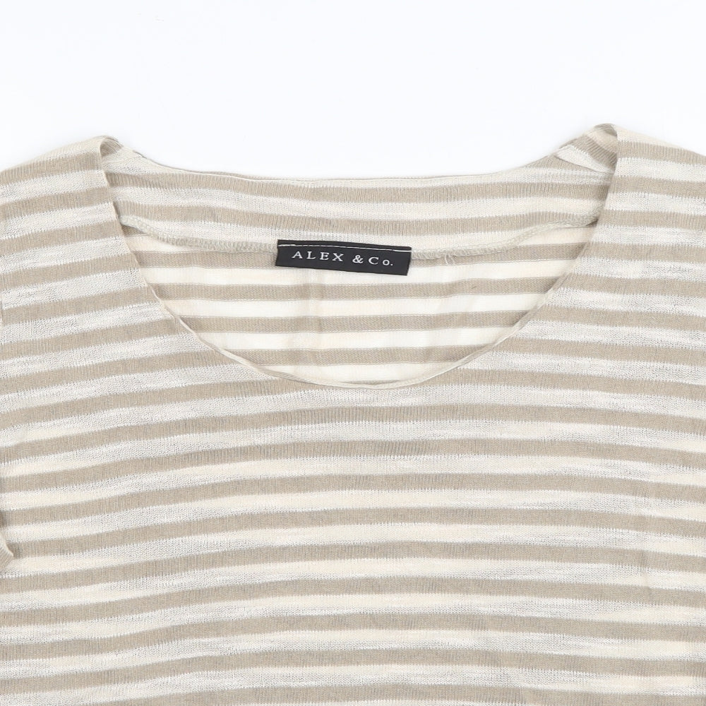 Alex & Co Womens Beige Scoop Neck Striped Cotton Pullover Jumper Size 12