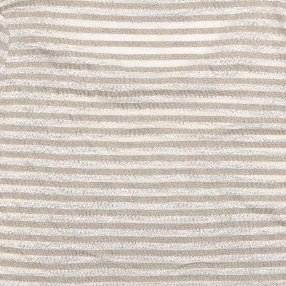 Alex & Co Womens Beige Scoop Neck Striped Cotton Pullover Jumper Size 12