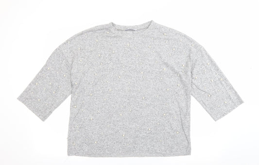 Zara Womens Green Crew Neck  Viscose Pullover Jumper Size M