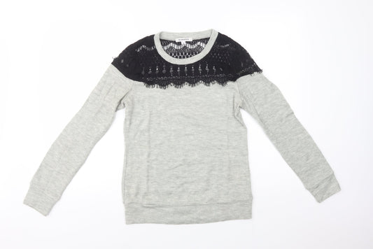Glamorous Womens Grey Crew Neck  Acrylic Henley Jumper Size S   - Lace Detail