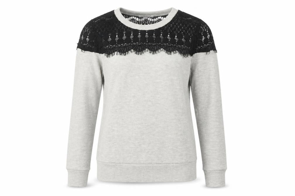 Glamorous Womens Grey Crew Neck  Acrylic Henley Jumper Size S   - Lace Detail