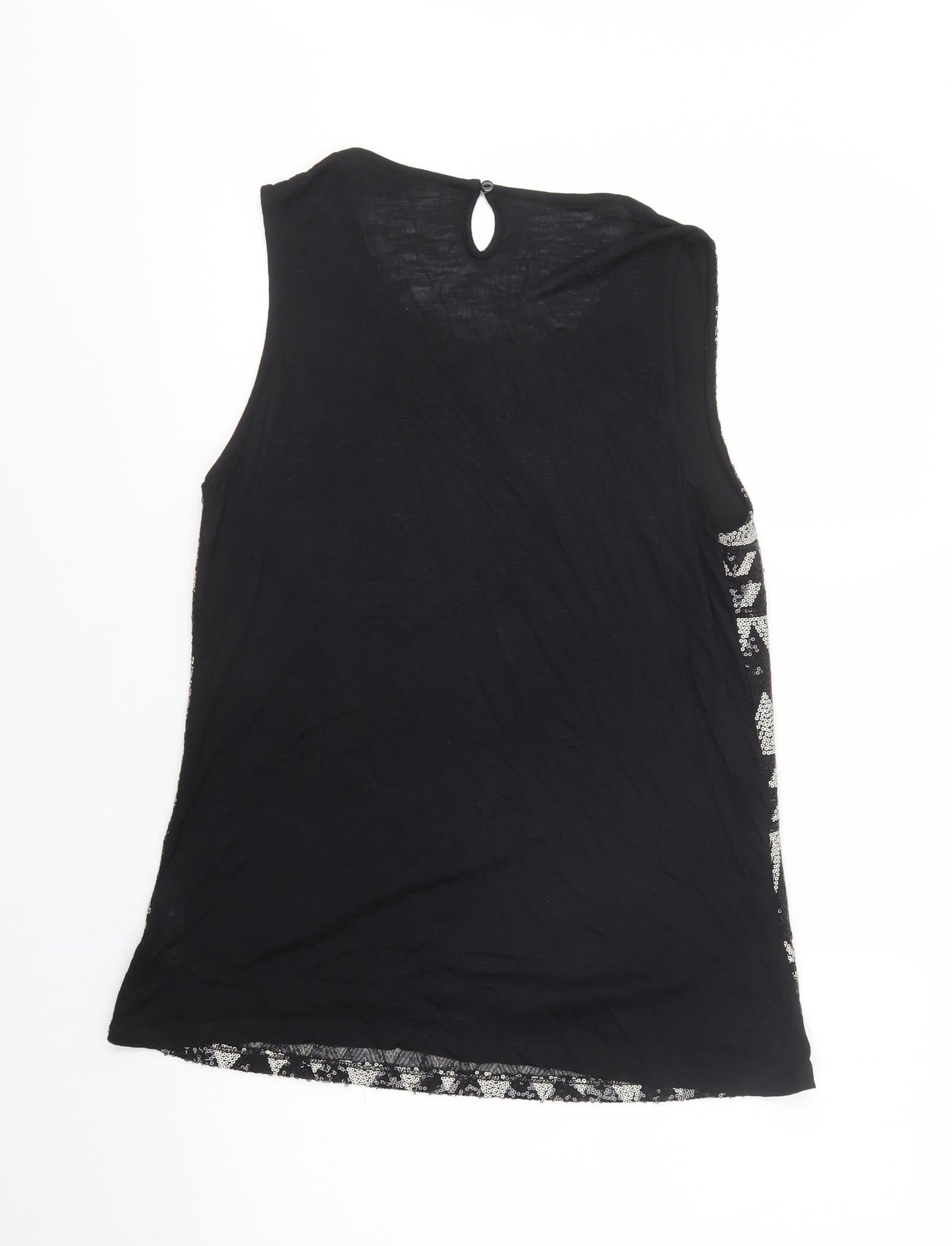 Dorothy Perkins Womens Black Geometric Viscose Basic Blouse Size 14 Scoop Neck