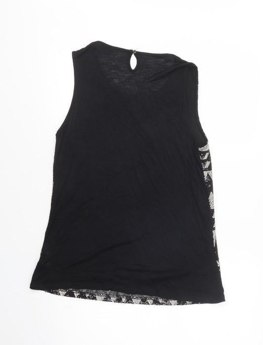 Dorothy Perkins Womens Black Geometric Viscose Basic Blouse Size 14 Scoop Neck