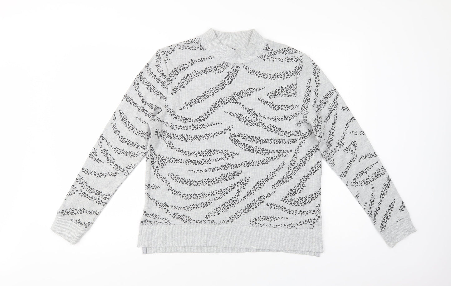 Marks and Spencer Womens Grey Mock Neck Animal Print Cotton Pullover Jumper Size 12