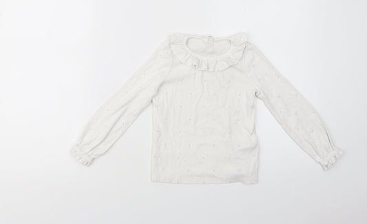 Marks and Spencer Girls White Polka Dot Cotton Basic T-Shirt Size 4-5 Years Collared Pullover