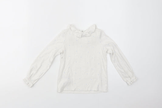 Marks and Spencer Girls White Polka Dot Cotton Basic T-Shirt Size 4-5 Years Collared Pullover