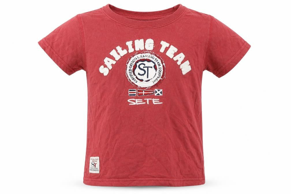 Sailing Team Boys Red Batik 100% Cotton Basic T-Shirt Size 4 Years Round Neck Pullover