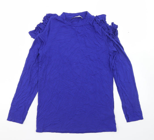 Marks and Spencer Girls Blue  Viscose Basic T-Shirt Size 12-13 Years Round Neck  - Cold Shoulder