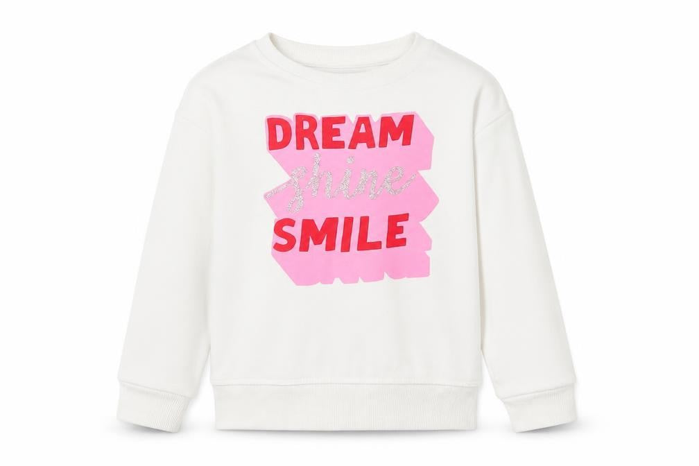 Primark Girls White  Cotton Pullover Sweatshirt Size 4-5 Years   - Dream Shine Smile