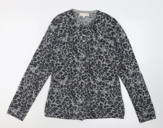 Kenar Womens Grey Crew Neck Animal Print Polyester Cardigan Jumper Size S