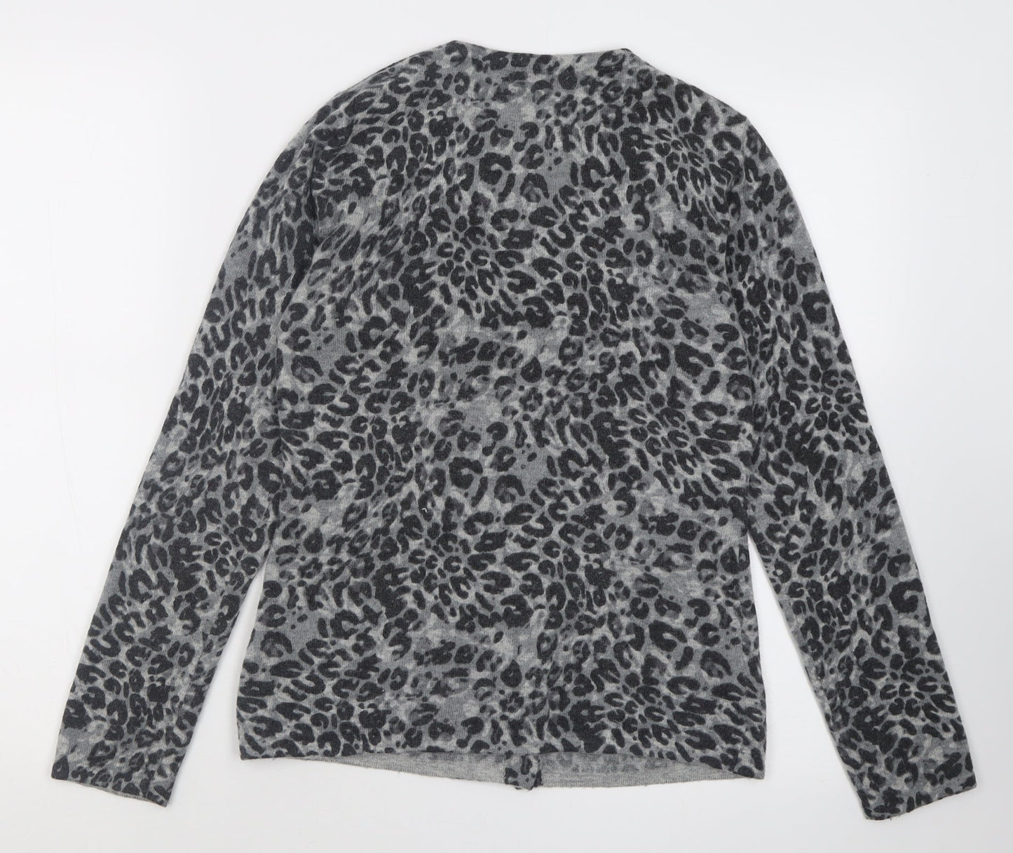 Kenar Womens Grey Crew Neck Animal Print Polyester Cardigan Jumper Size S