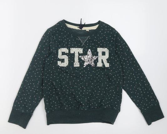 NEXT Girls Green Geometric Cotton Pullover Sweatshirt Size 8 Years  Pullover - Star Pattern
