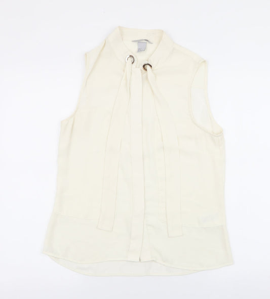 H&M Womens Ivory  Polyester Basic Blouse Size 8 Round Neck