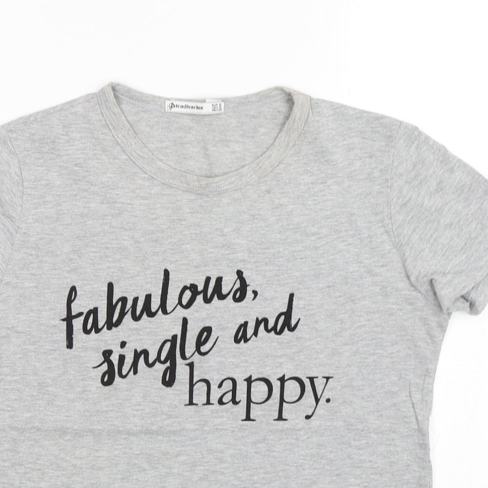 Stradivarius Womens Grey  Cotton Basic T-Shirt Size S Round Neck