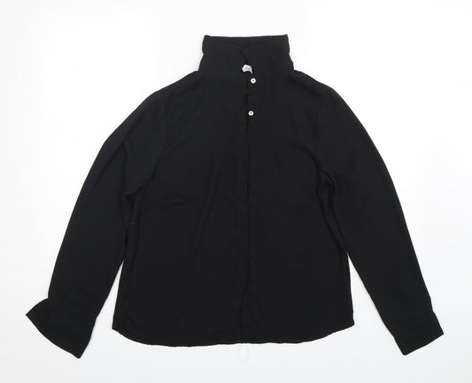 Golden Live Womens Black  Polyester Basic Button-Up Size M Collared
