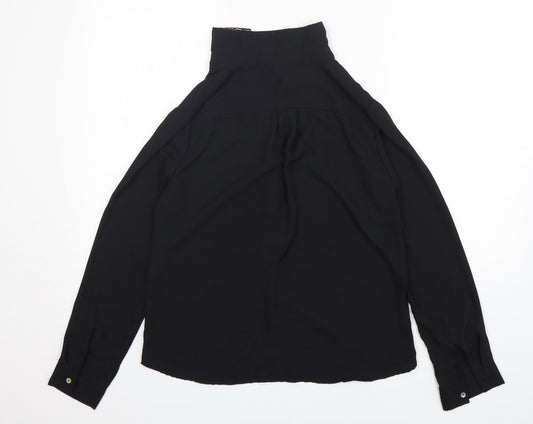 Golden Live Womens Black  Polyester Basic Button-Up Size M Collared